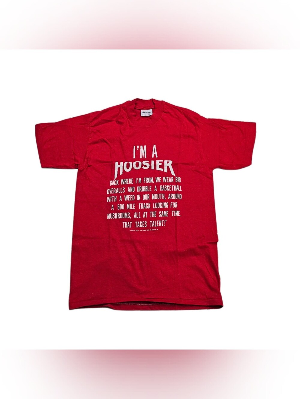 Indiana "I'm A Hoosier" T-Shirt Large Football Basketball Racing Mushrooms IU